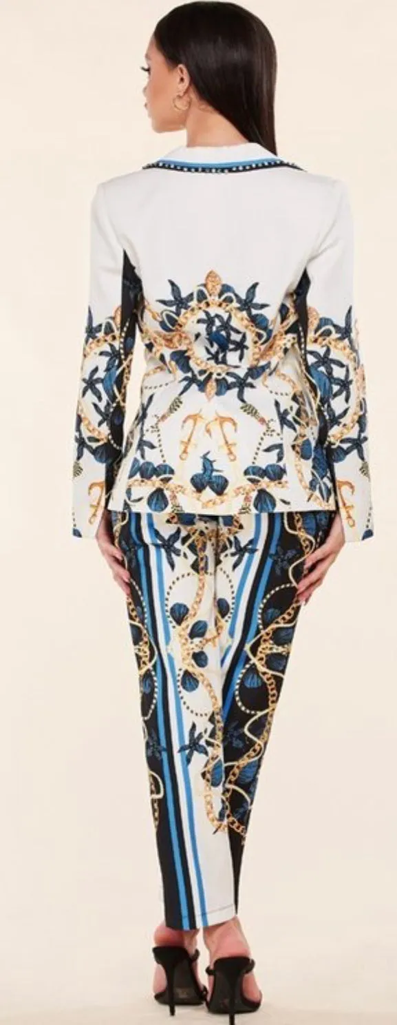 Nautical Print Pant Suit