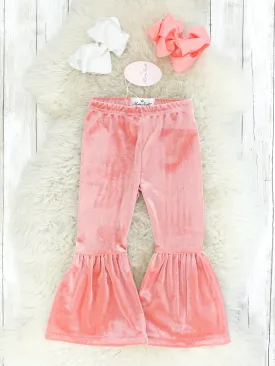 Peach Pink Velvet Bell Bottoms