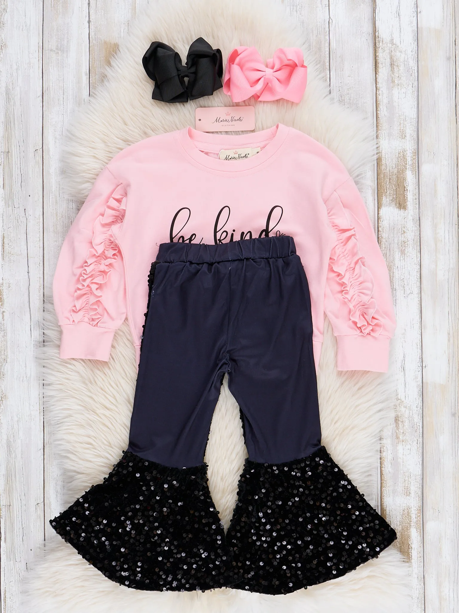 Pink "Be Kind" Sequin Bell Bottoms Outfit