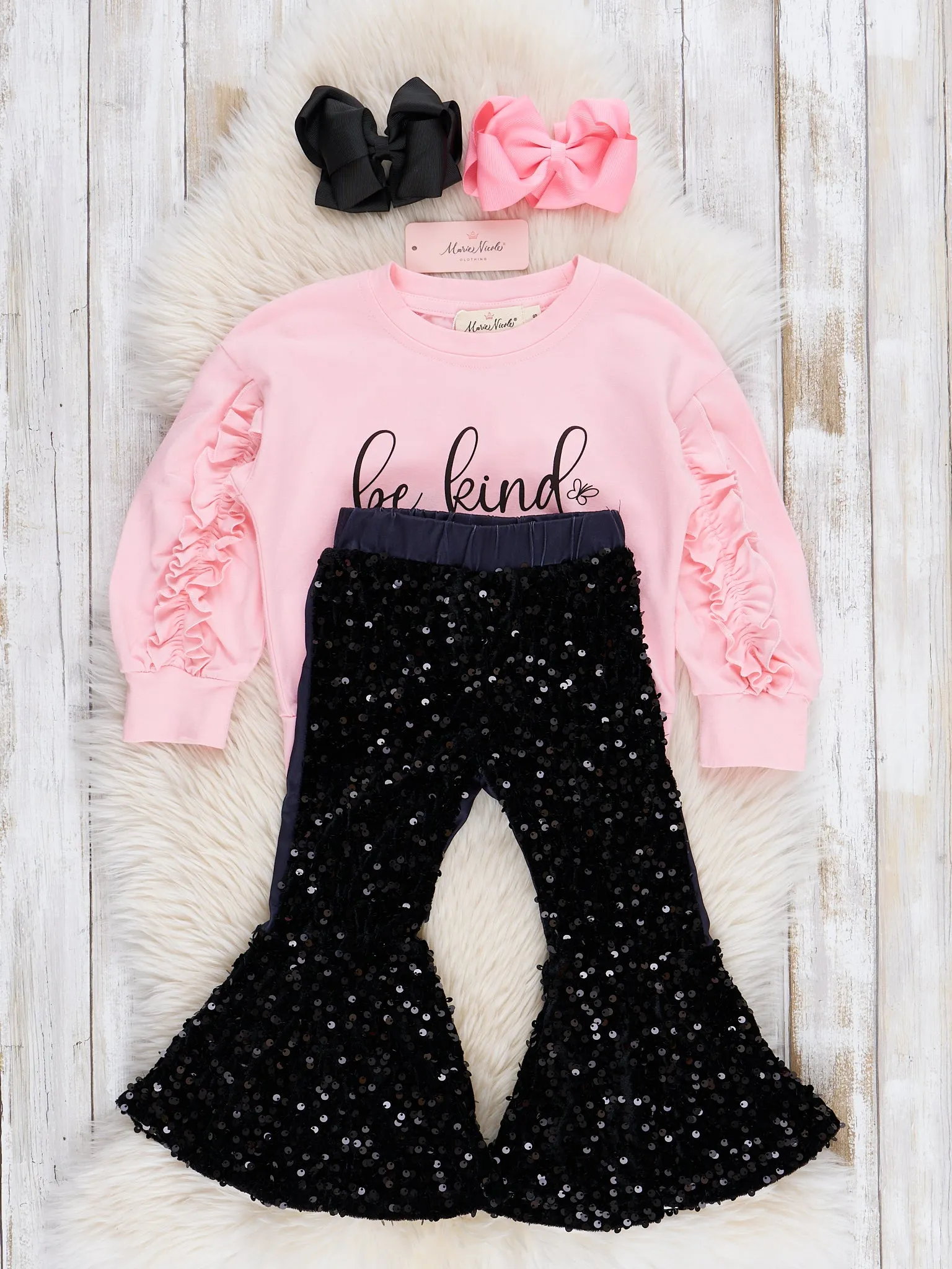 Pink "Be Kind" Sequin Bell Bottoms Outfit