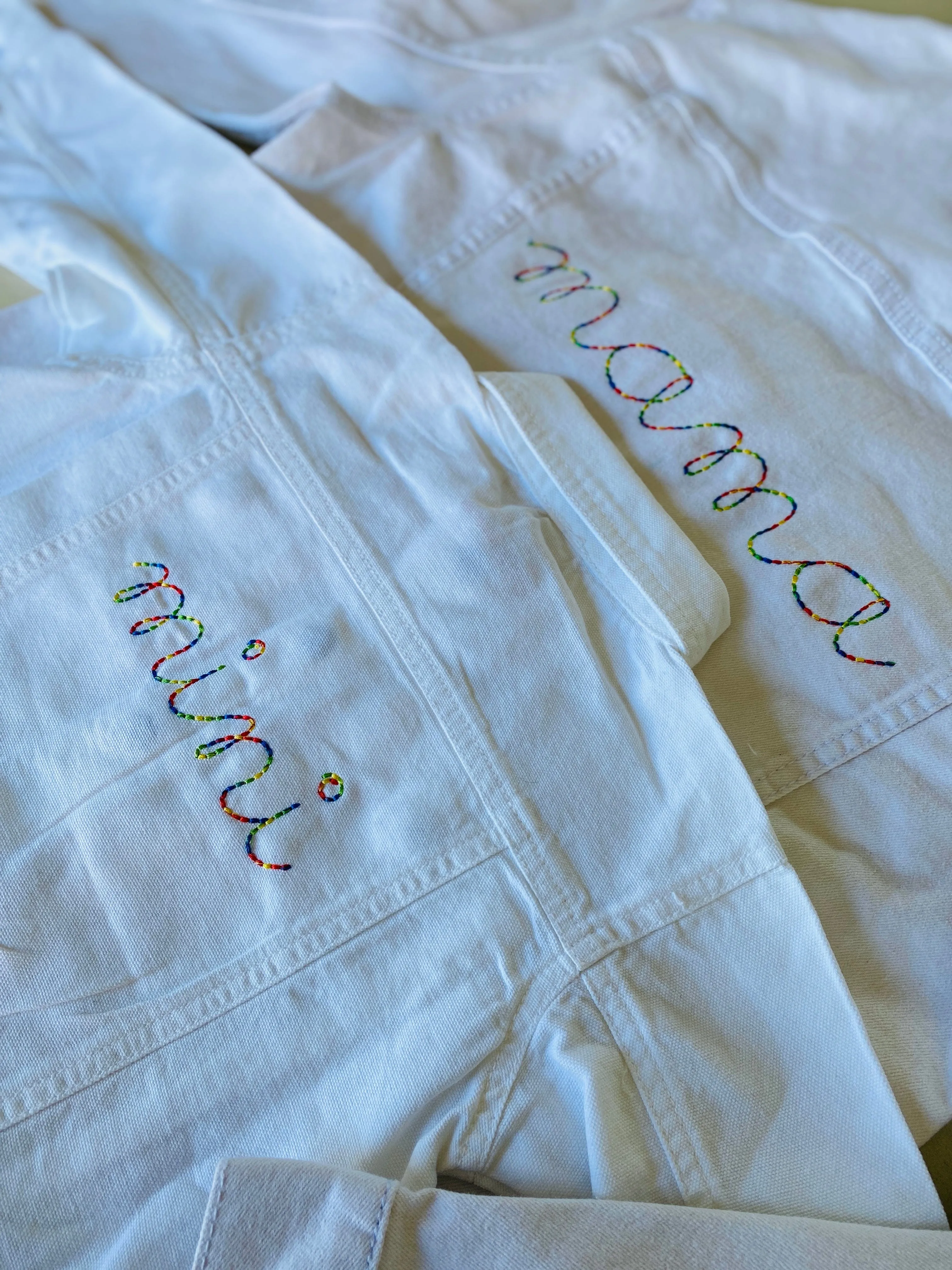 "mama" Adult White Denim Jacket
