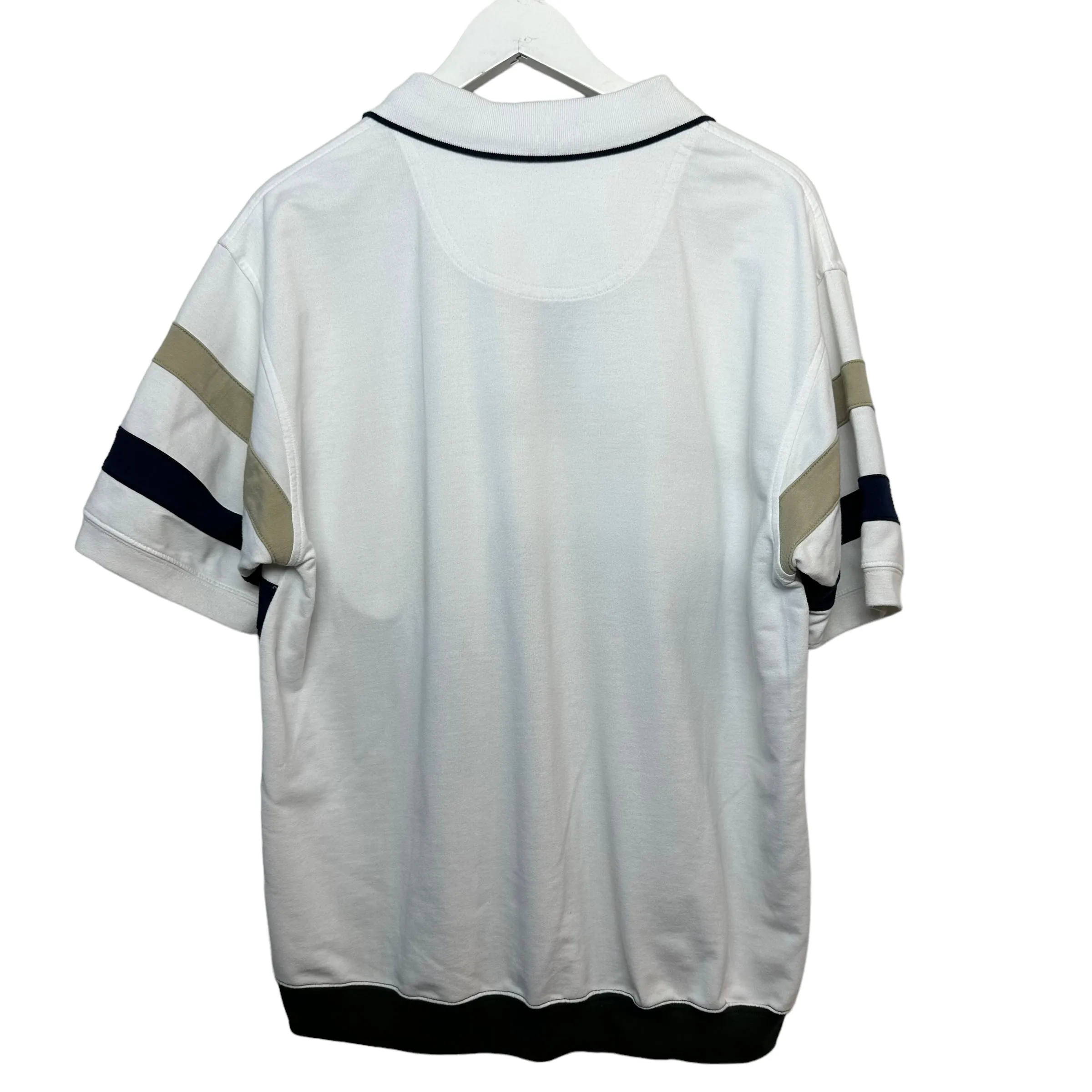 Retro David Taylor Polo Shirt Bold Striped Green White Banded Bottom Large