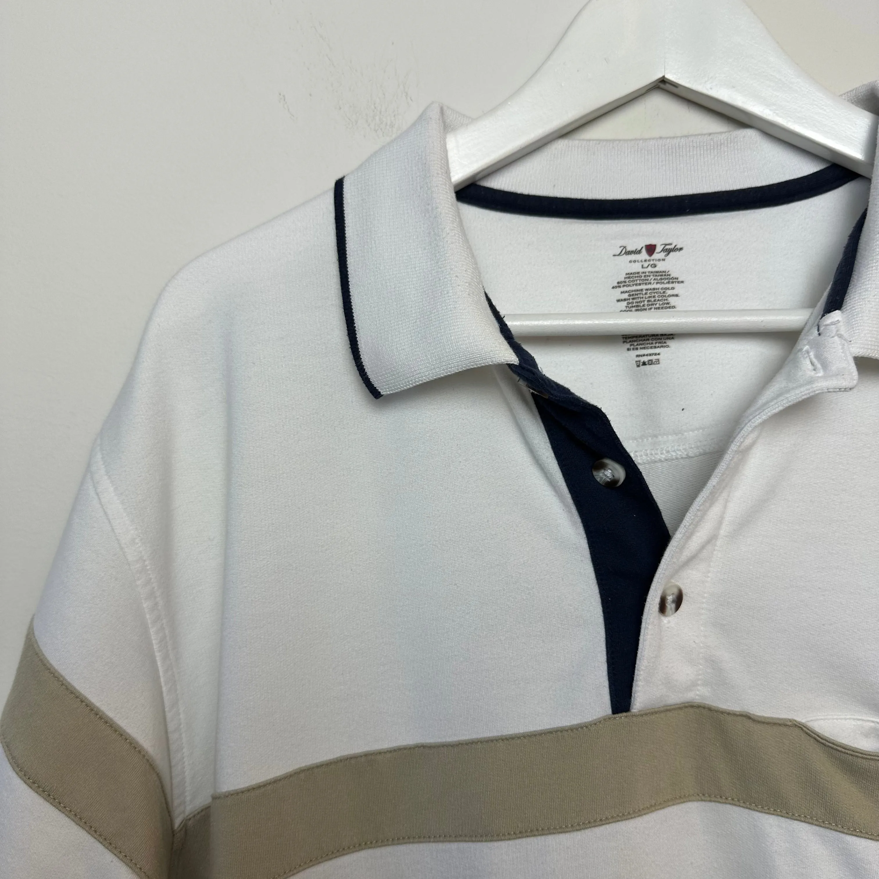 Retro David Taylor Polo Shirt Bold Striped Green White Banded Bottom Large