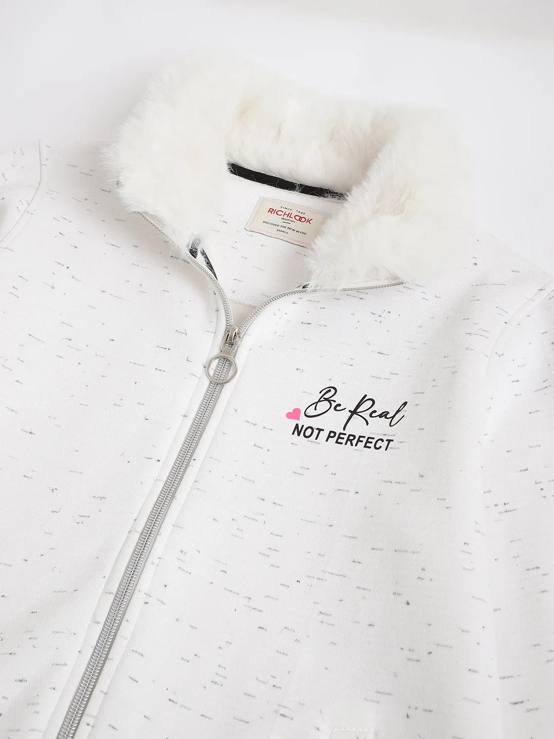 Richlook Women White Full Zipper Sweatshirt