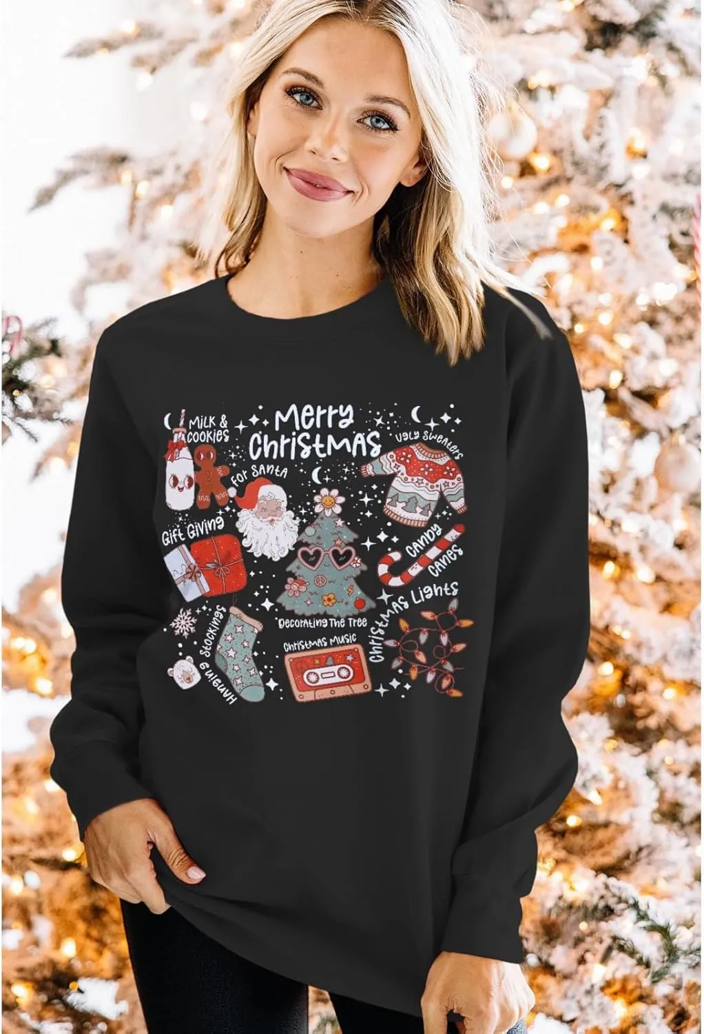 Ritatte Merry Christmas Sweatshirt Women Crewneck Santa Claus Graphic Shirt Funny Xmas Long Sleeve Holiday Pullover Top