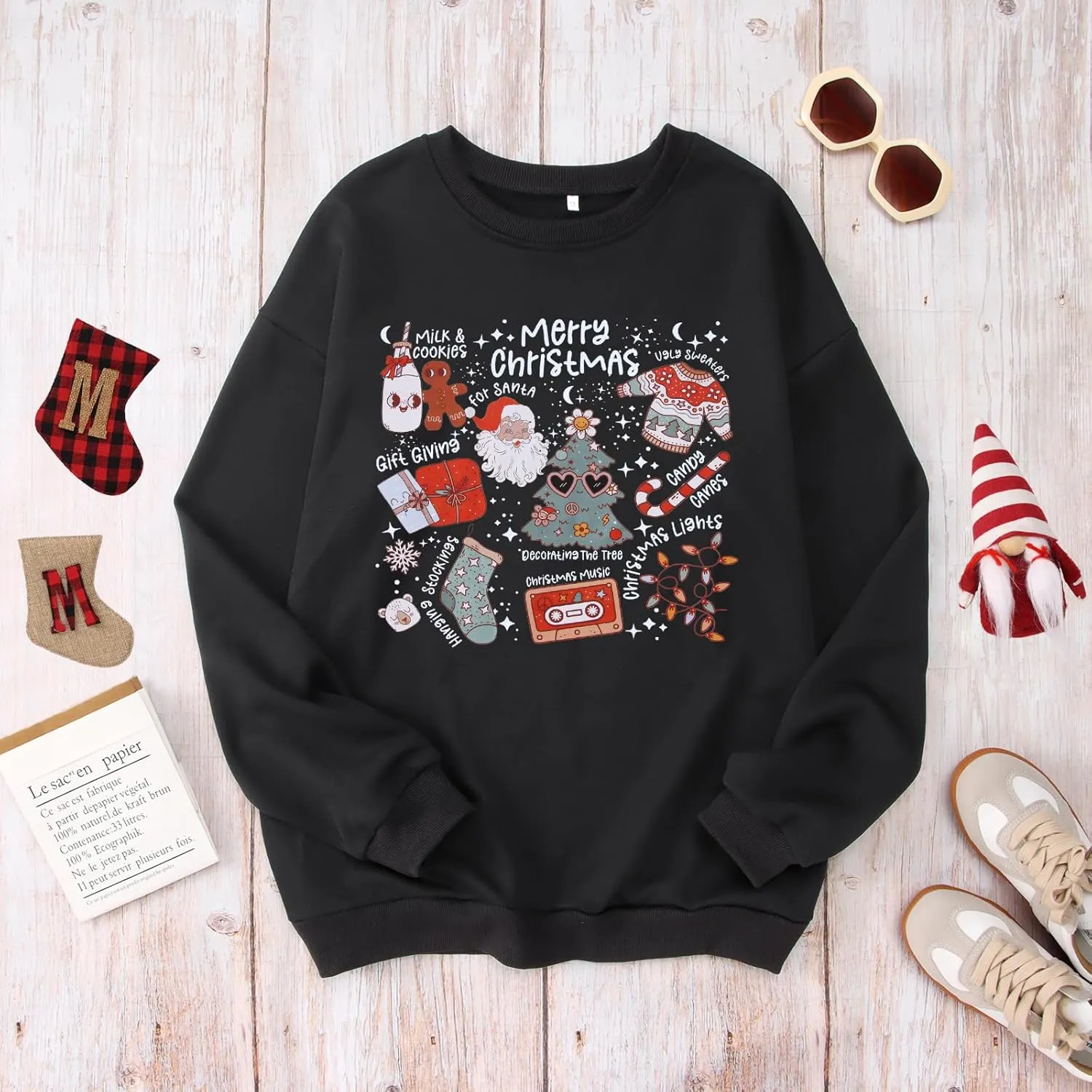 Ritatte Merry Christmas Sweatshirt Women Crewneck Santa Claus Graphic Shirt Funny Xmas Long Sleeve Holiday Pullover Top
