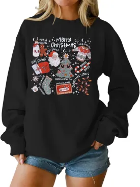 Ritatte Merry Christmas Sweatshirt Women Crewneck Santa Claus Graphic Shirt Funny Xmas Long Sleeve Holiday Pullover Top