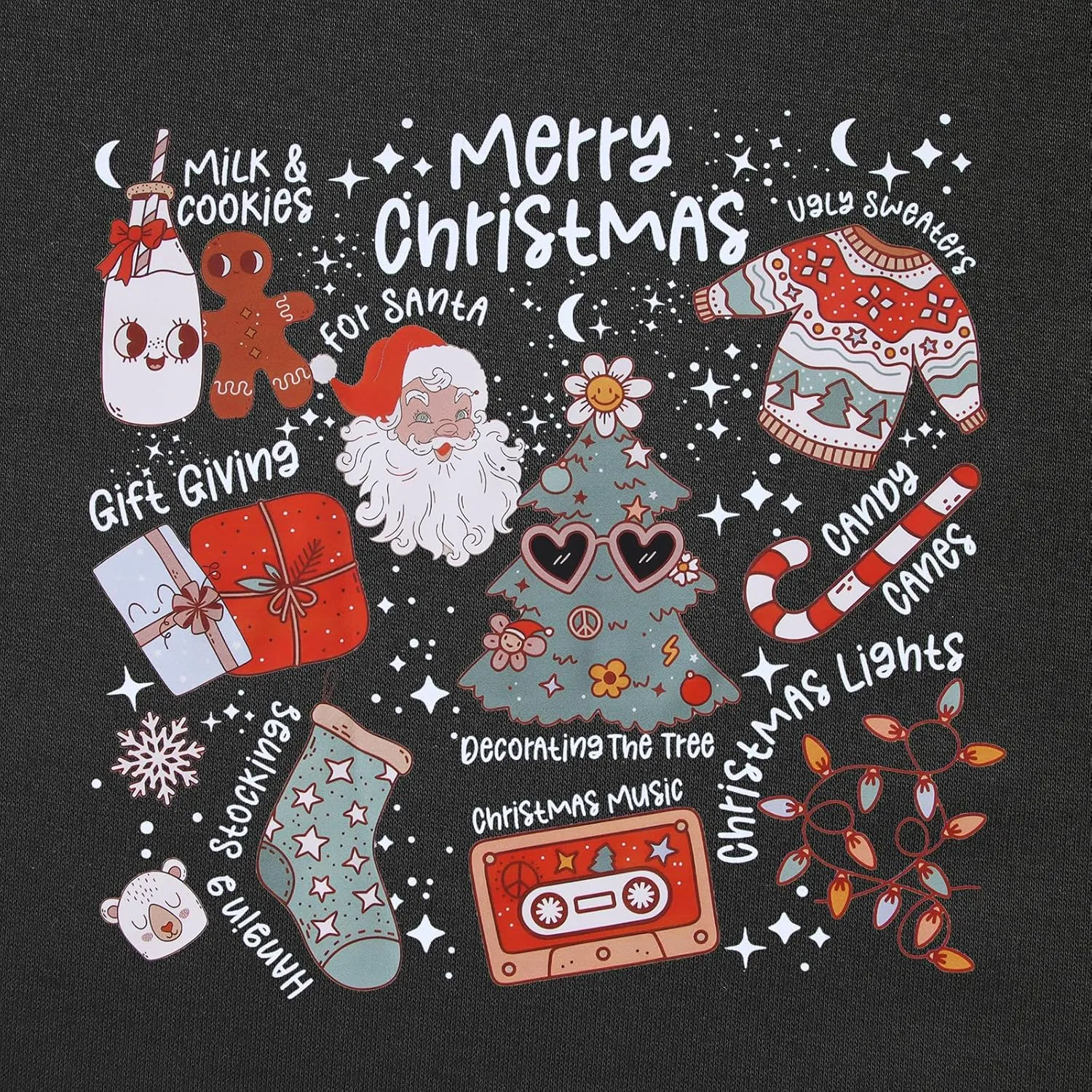Ritatte Merry Christmas Sweatshirt Women Crewneck Santa Claus Graphic Shirt Funny Xmas Long Sleeve Holiday Pullover Top