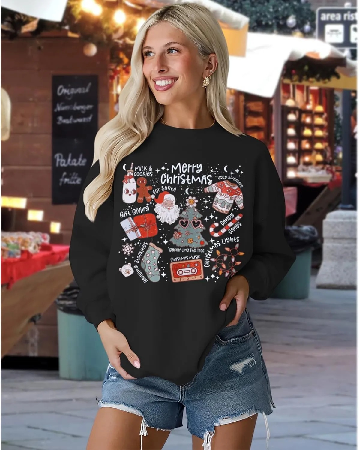 Ritatte Merry Christmas Sweatshirt Women Crewneck Santa Claus Graphic Shirt Funny Xmas Long Sleeve Holiday Pullover Top