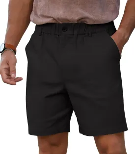 RQP Men's Cotton Casual Classic-fit 7" Chino Shorts Elastic Waist Daily Wear Dress Baech Summer Shorts