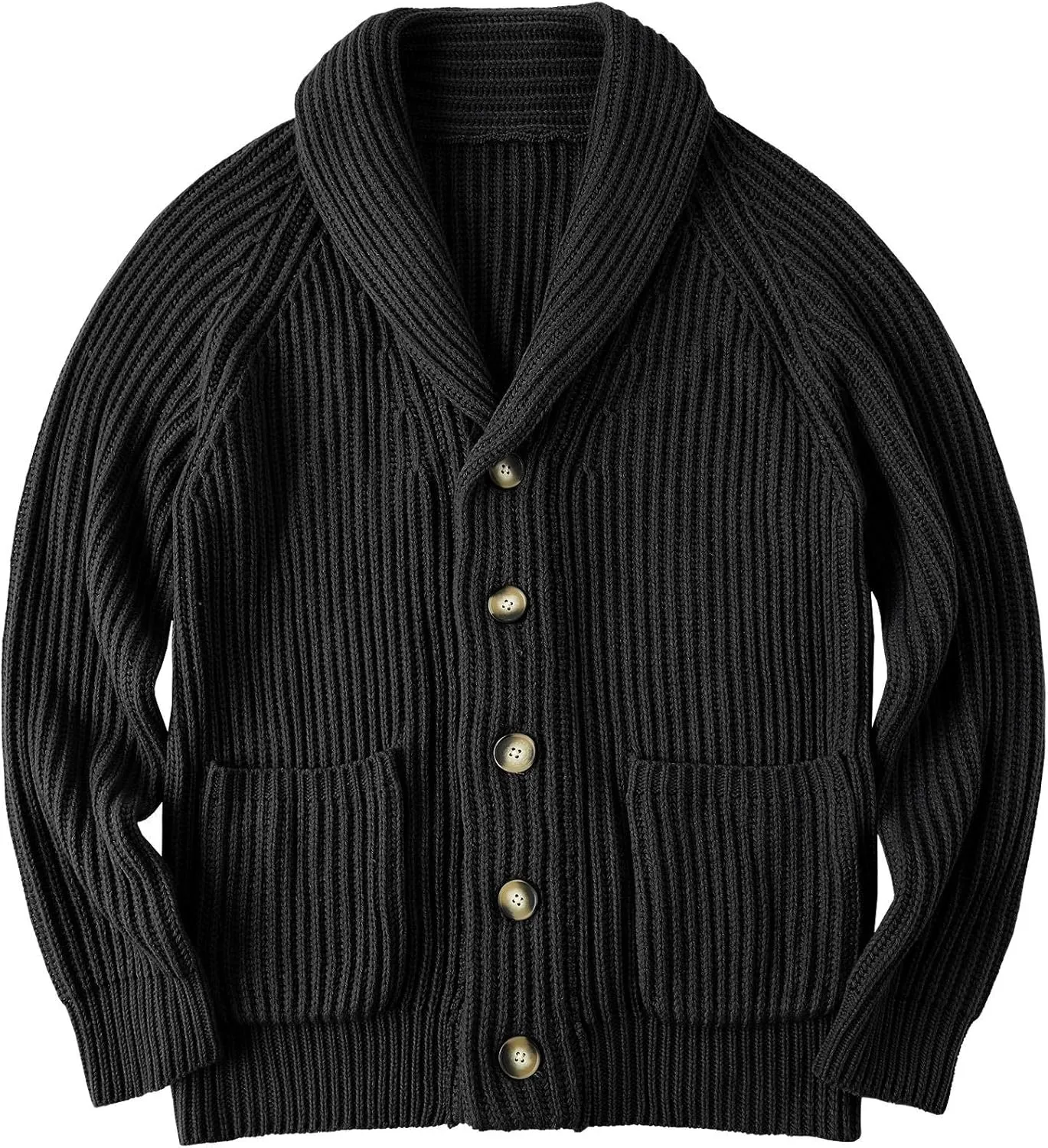 Ryannology Mens Shawl Neck Cardigan Sweater Cable Knit Zip Up Closure with Pockets Winter Sweaters Outerwear