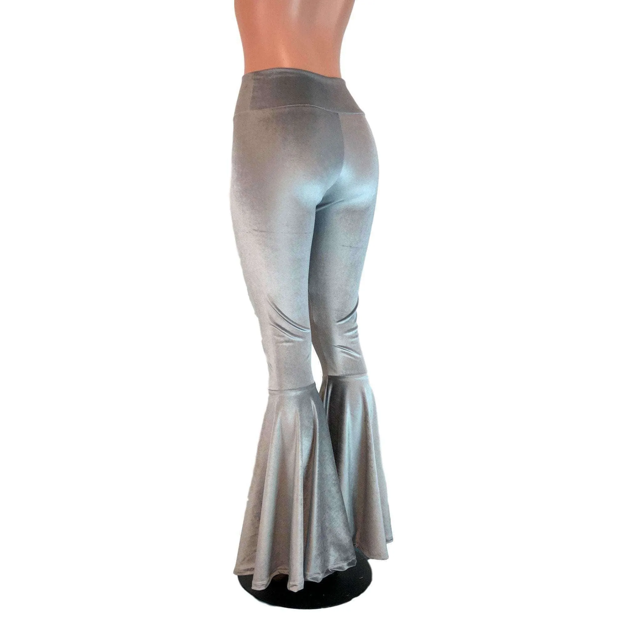 SALE - XL 28" Inseam - High Waisted Bell Bottom Flares - Silver Gray Velvet