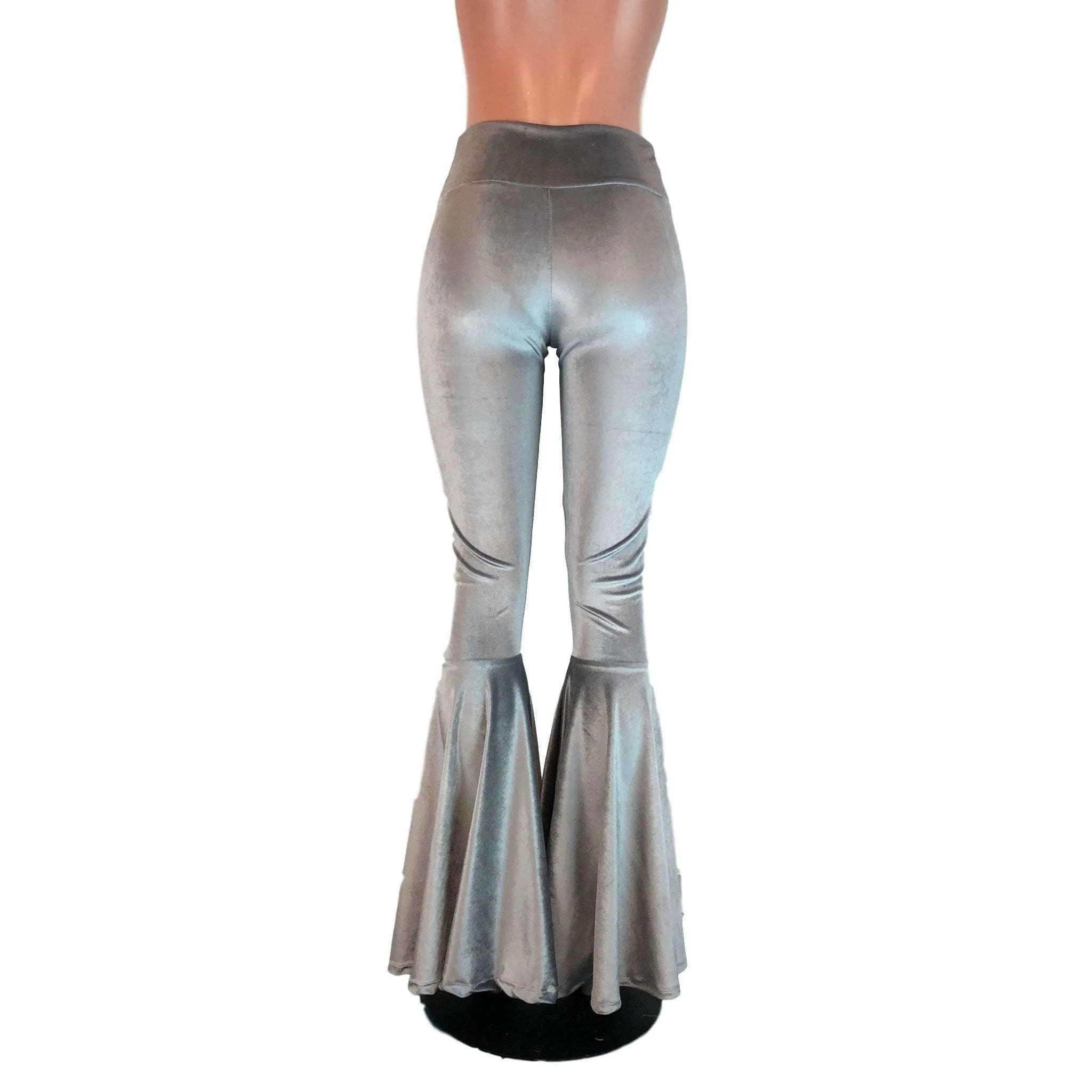 SALE - XL 28" Inseam - High Waisted Bell Bottom Flares - Silver Gray Velvet