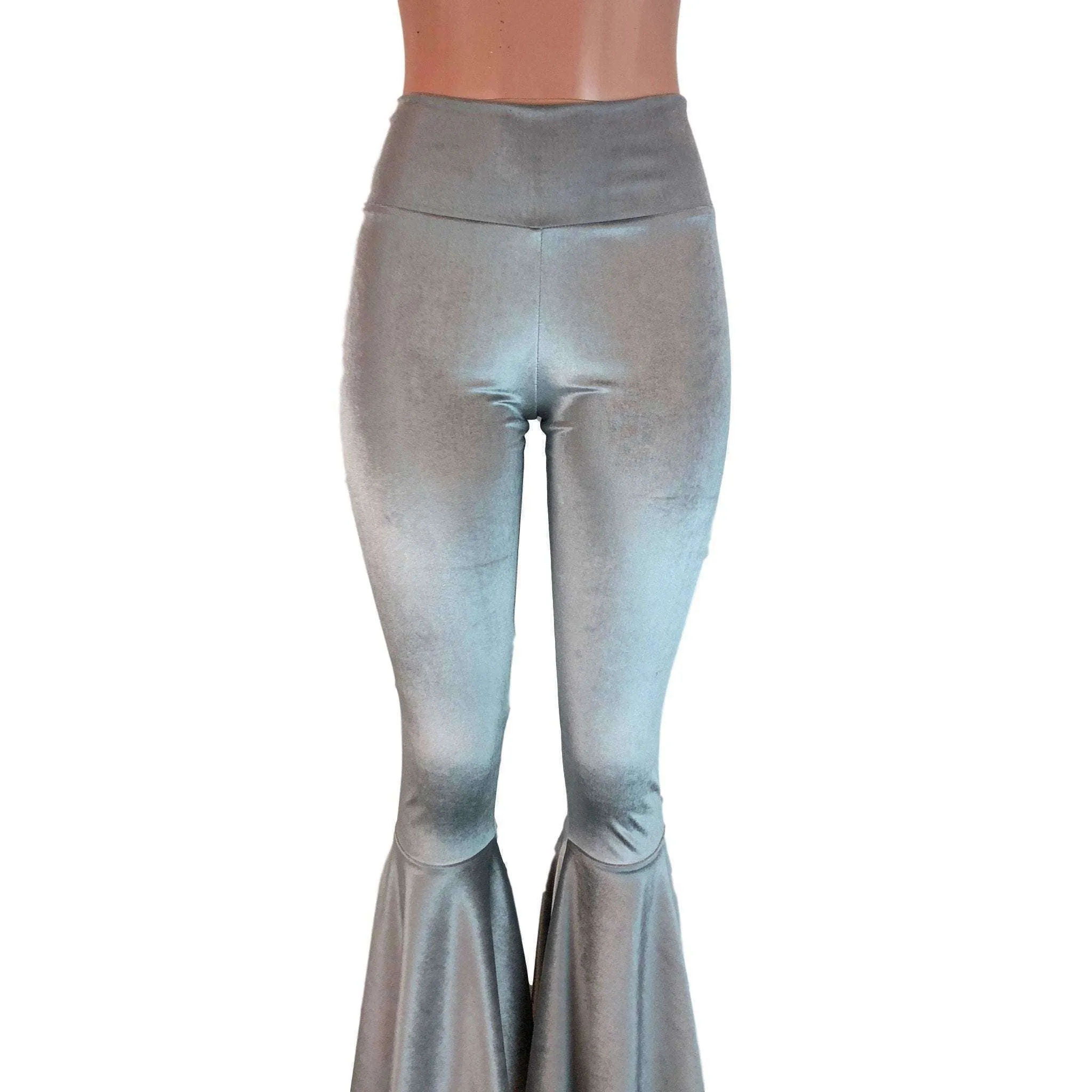 SALE - XL 28" Inseam - High Waisted Bell Bottom Flares - Silver Gray Velvet
