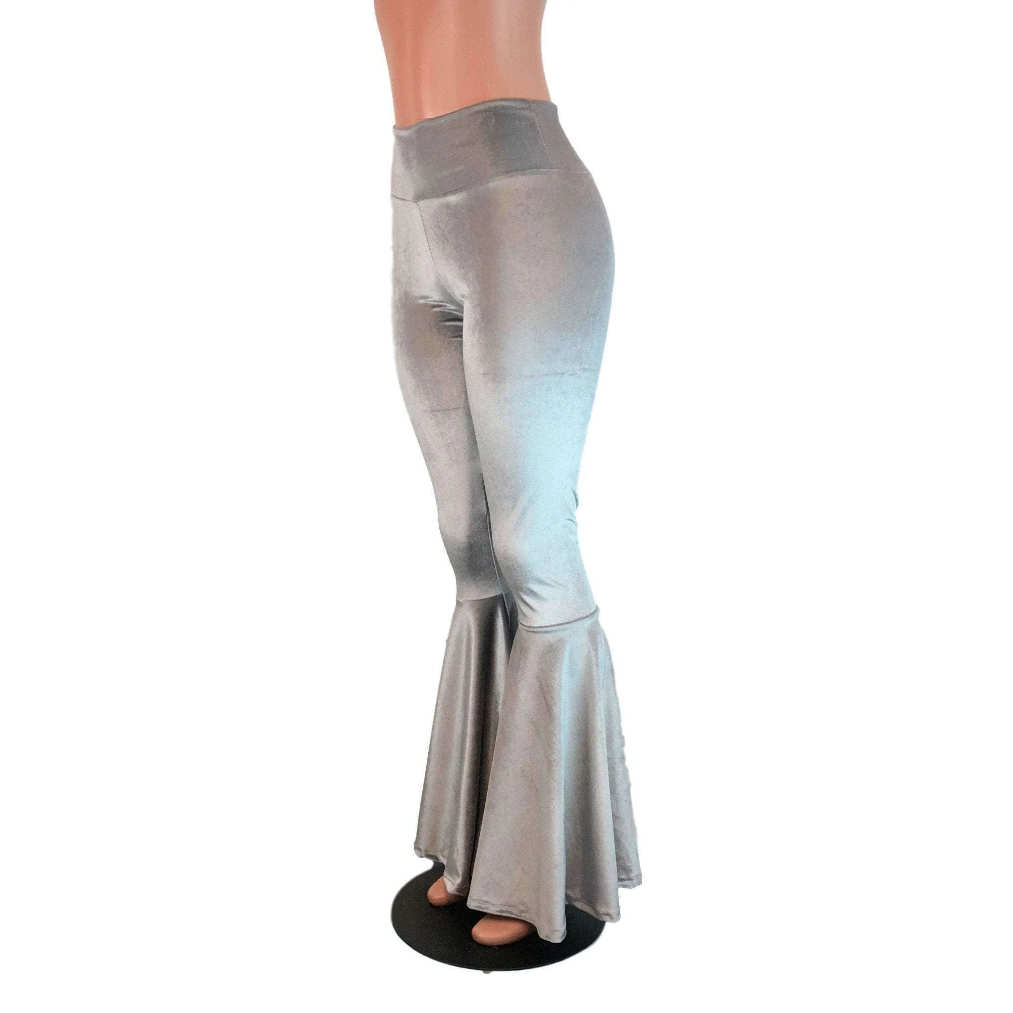 SALE - XL 28" Inseam - High Waisted Bell Bottom Flares - Silver Gray Velvet