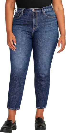 Silver Jeans Co. Women's Plus Size Highly Desirable High Rise Slim Straight Leg Jeans, Indigo, 14 Plus Short
