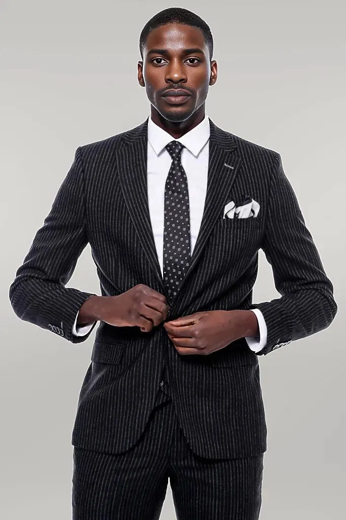 Striped Black Double Breasted Suit - Wessi
