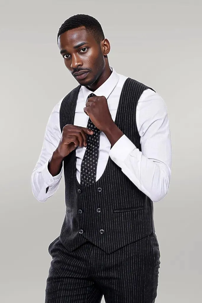 Striped Black Double Breasted Suit - Wessi