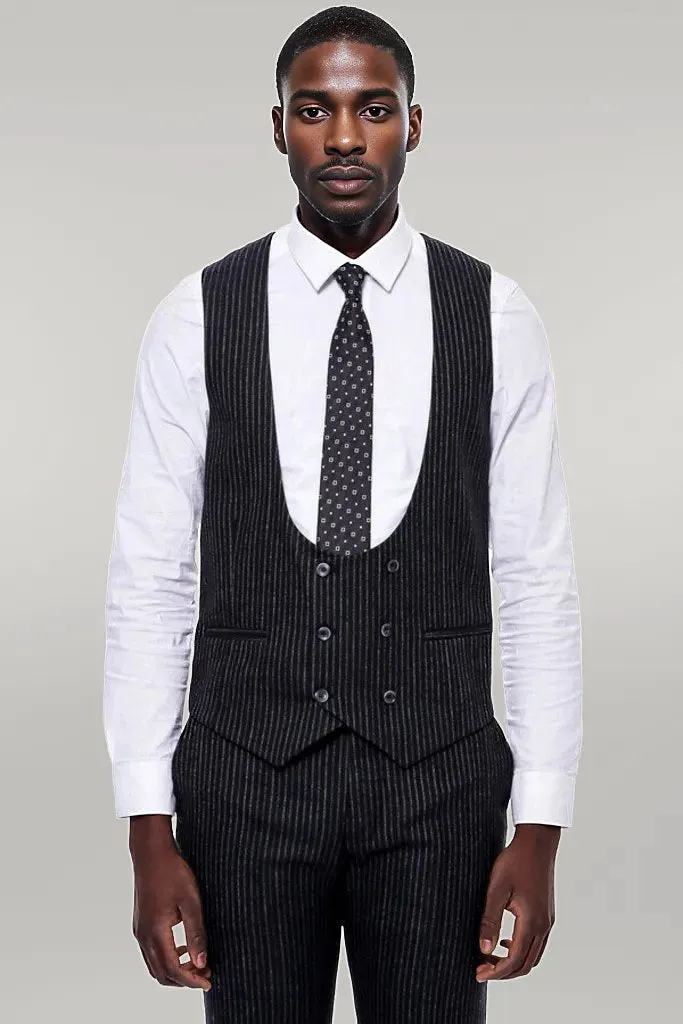 Striped Black Double Breasted Suit - Wessi
