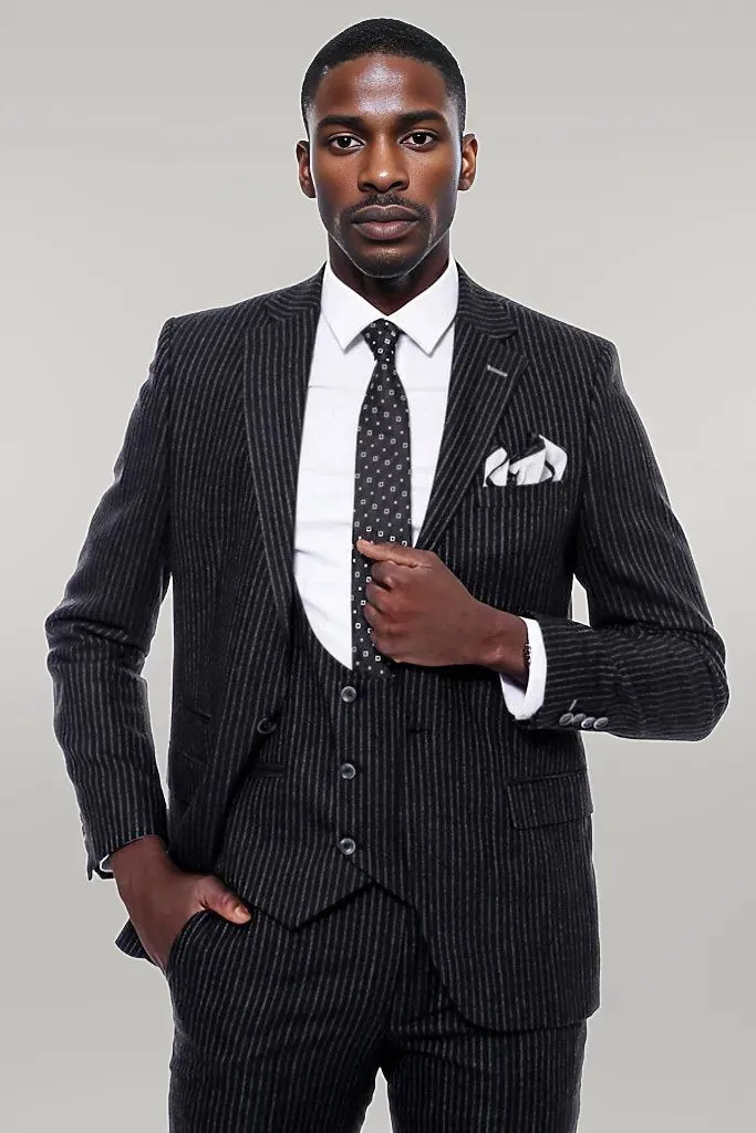 Striped Black Double Breasted Suit - Wessi