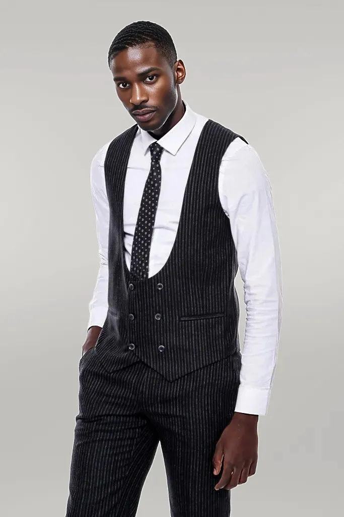 Striped Black Double Breasted Suit - Wessi
