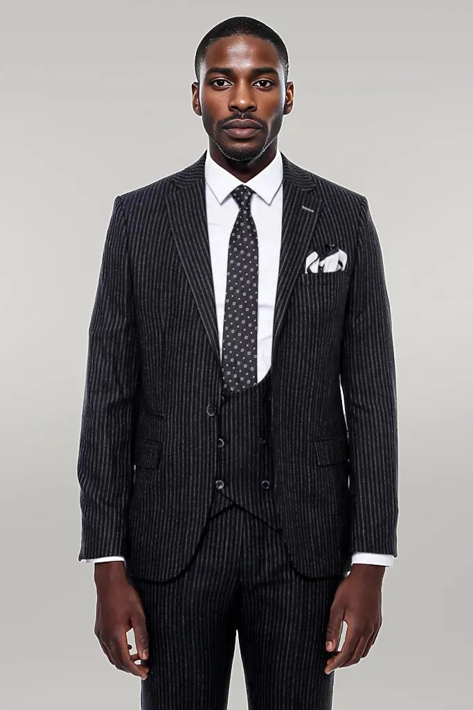 Striped Black Double Breasted Suit - Wessi