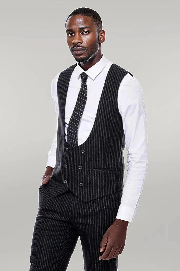 Striped Black Double Breasted Suit - Wessi