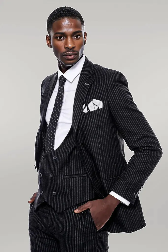 Striped Black Double Breasted Suit - Wessi