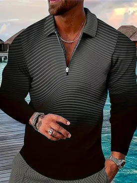 Stylish Stripe Pattern Long Sleeve Zipper Shirt for Men