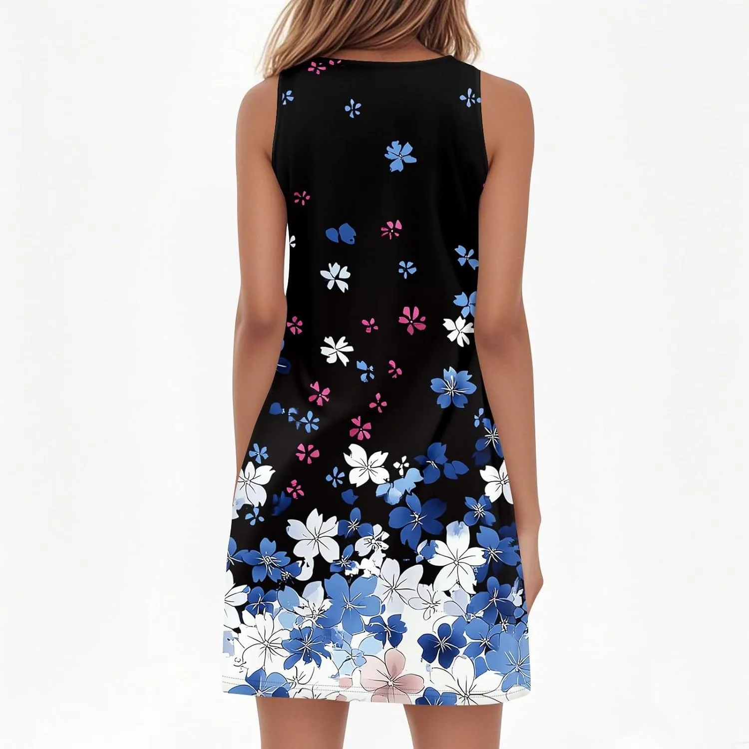 Summer Dresses for Women V-Neck Sleep Dress Casual Beach Tank Dress Sleeveless Sundresses Loose Floral T Shirt Dresses