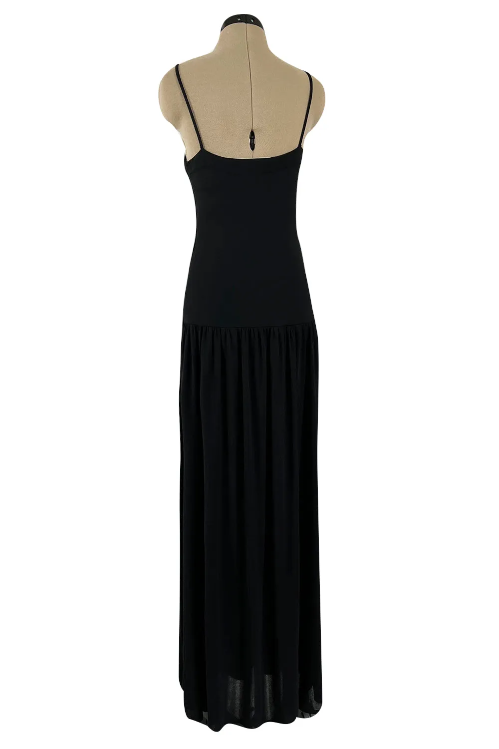 Superb 1980s Christian Dior by Marc Bohan Minimalist Black Jersey Drop Waist Dress