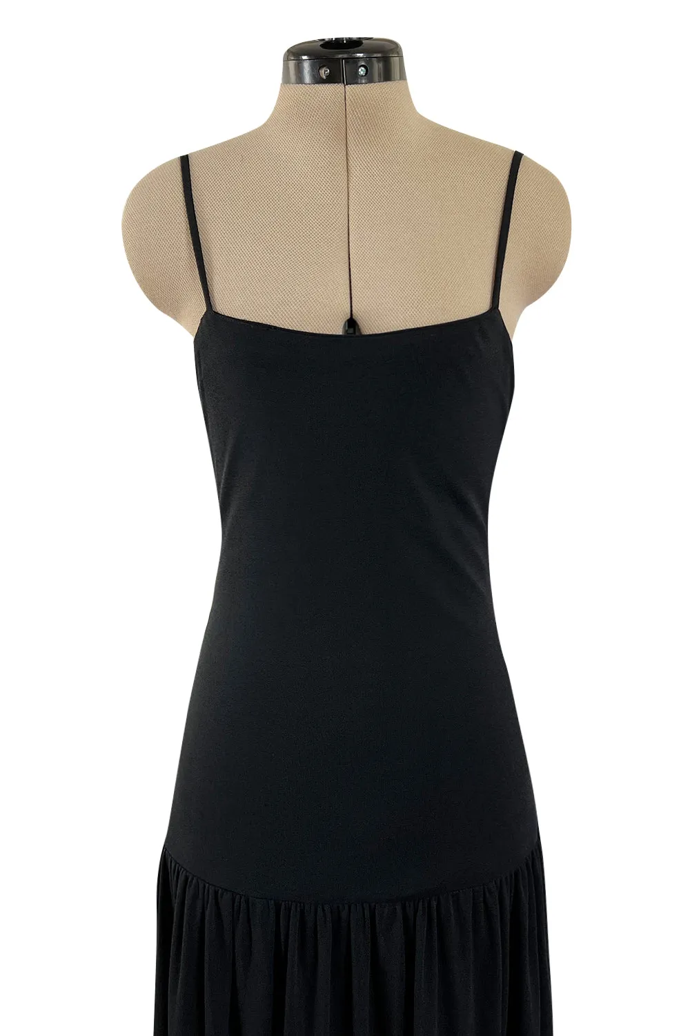 Superb 1980s Christian Dior by Marc Bohan Minimalist Black Jersey Drop Waist Dress