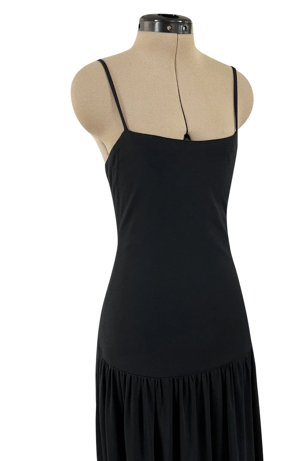 Superb 1980s Christian Dior by Marc Bohan Minimalist Black Jersey Drop Waist Dress