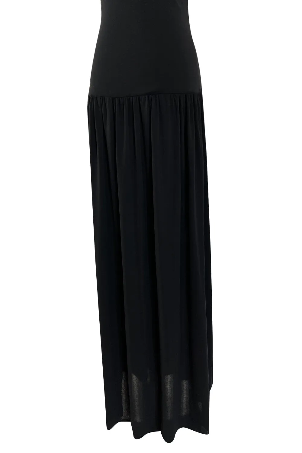 Superb 1980s Christian Dior by Marc Bohan Minimalist Black Jersey Drop Waist Dress