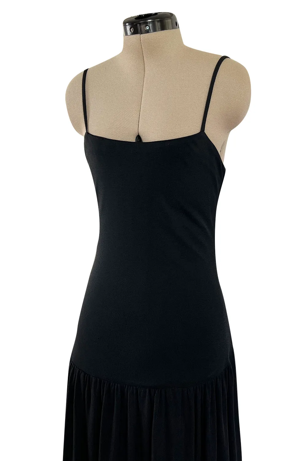 Superb 1980s Christian Dior by Marc Bohan Minimalist Black Jersey Drop Waist Dress