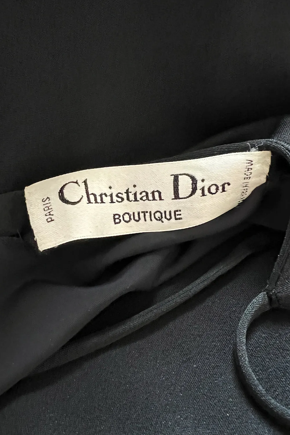 Superb 1980s Christian Dior by Marc Bohan Minimalist Black Jersey Drop Waist Dress