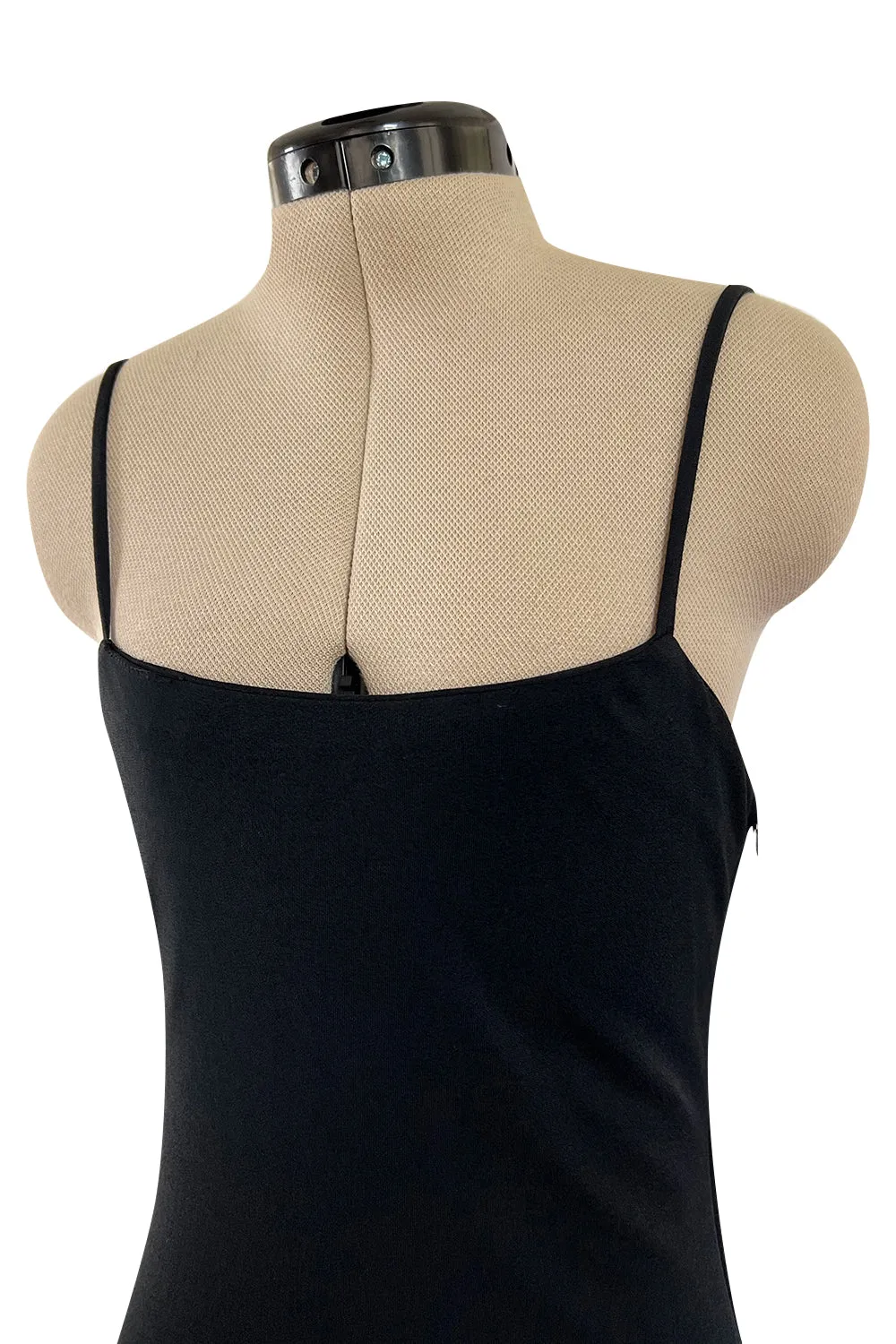 Superb 1980s Christian Dior by Marc Bohan Minimalist Black Jersey Drop Waist Dress