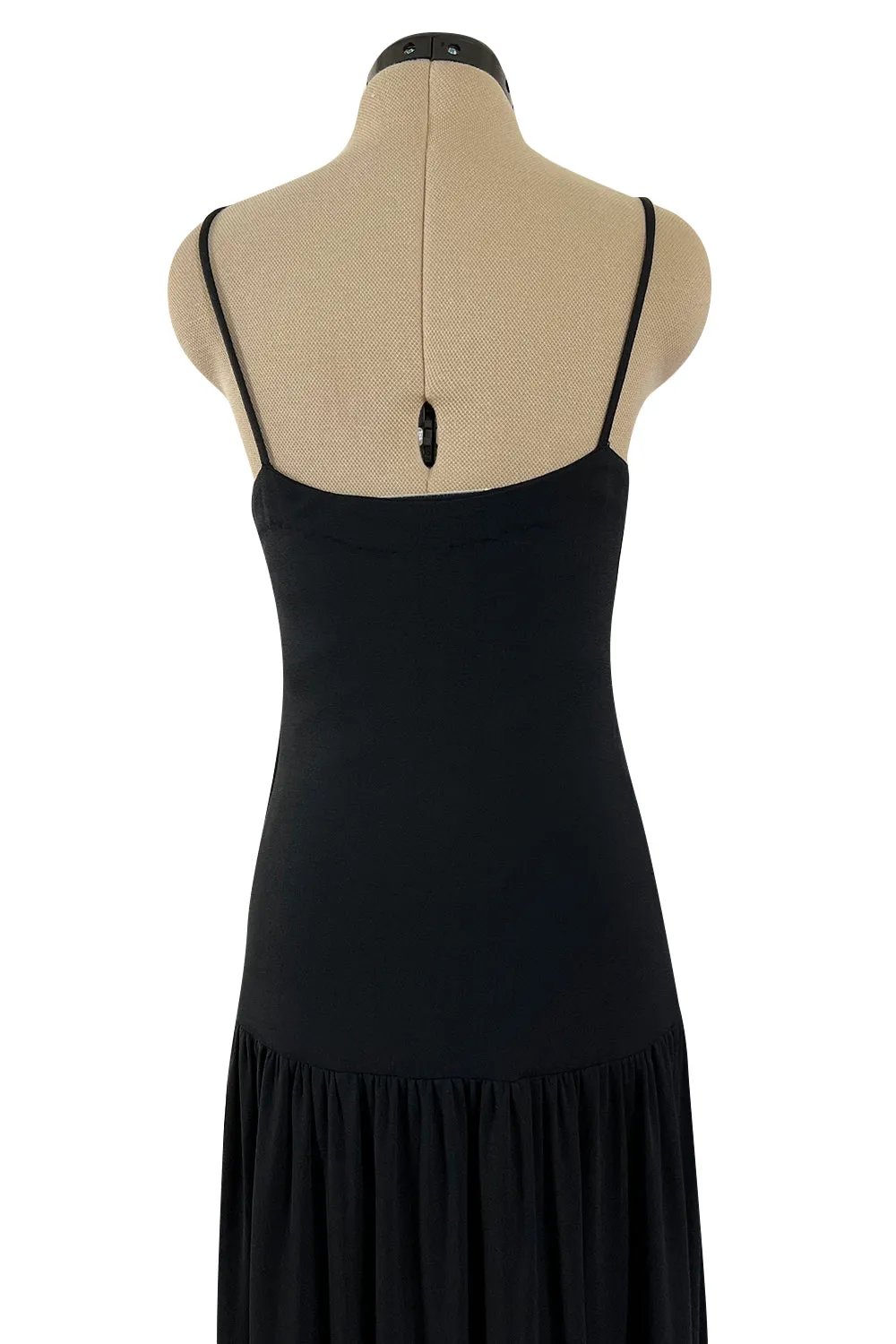 Superb 1980s Christian Dior by Marc Bohan Minimalist Black Jersey Drop Waist Dress