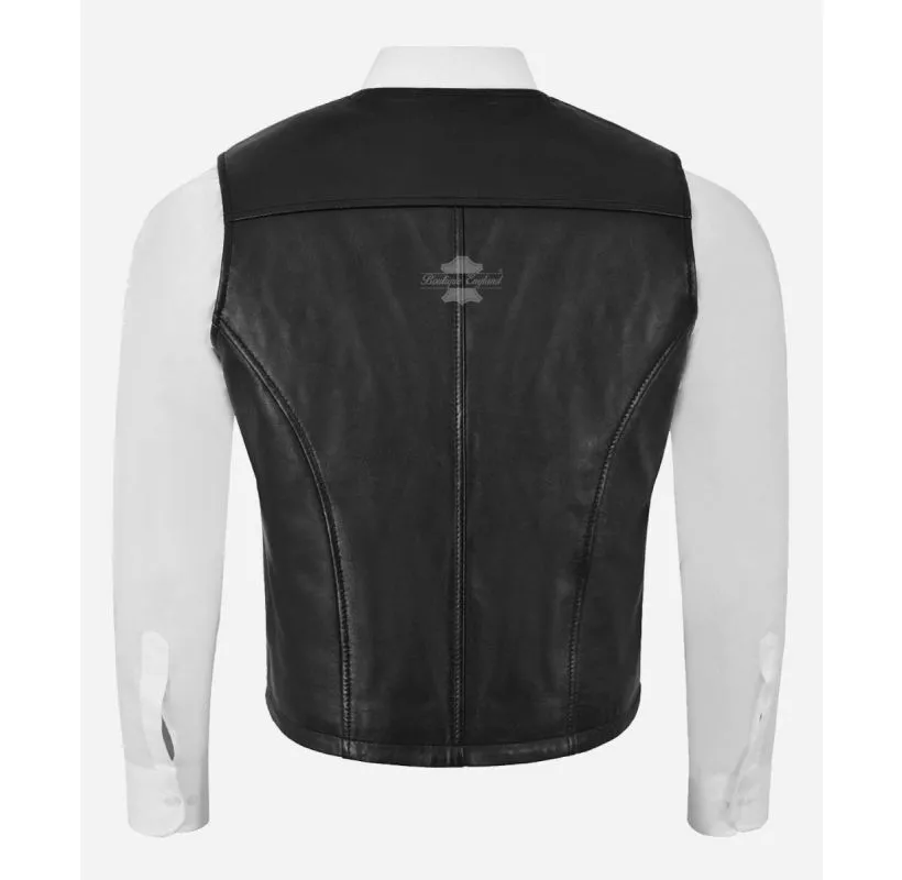 The Executive Leather Vest Men's Classic Lambskin Leather Waistcoat