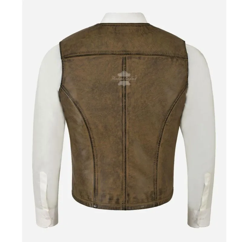 The Executive Leather Vest Men's Classic Lambskin Leather Waistcoat