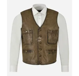 The Executive Leather Vest Men's Classic Lambskin Leather Waistcoat