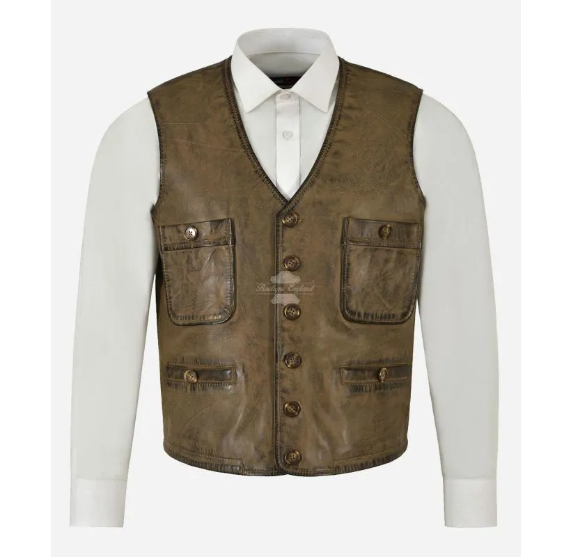 The Executive Leather Vest Men's Classic Lambskin Leather Waistcoat