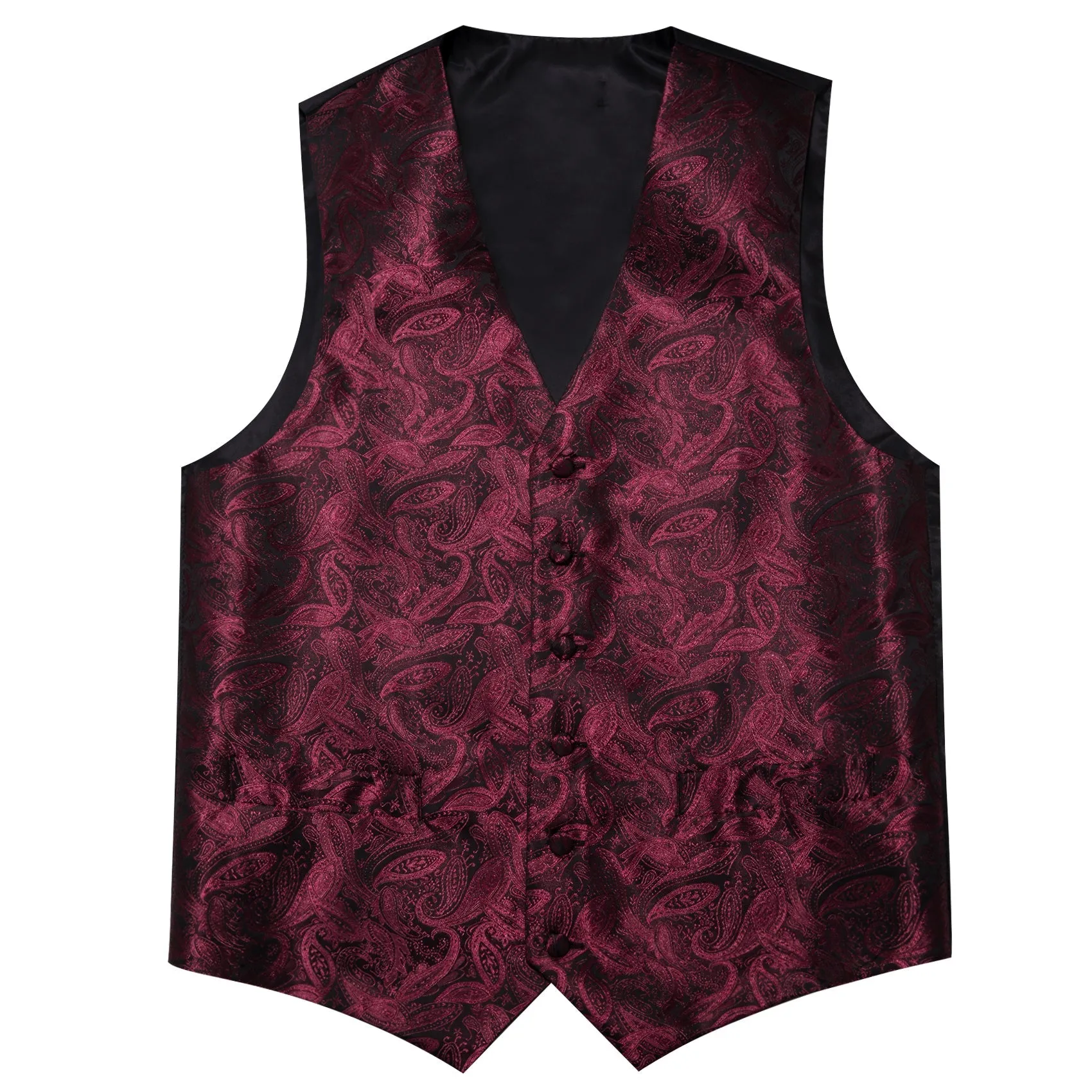 Ties2you Burgundy Red Paisley Silk Men's Vest Hanky Cufflinks Tie Set