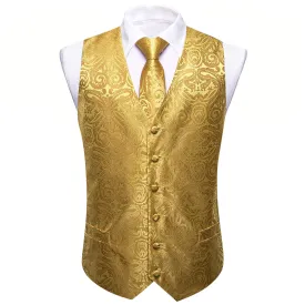 Ties2you Work Vest Medallion Yellow Paisley Silk Mens Dress Vest Tie Handkerchief Cufflinks Set