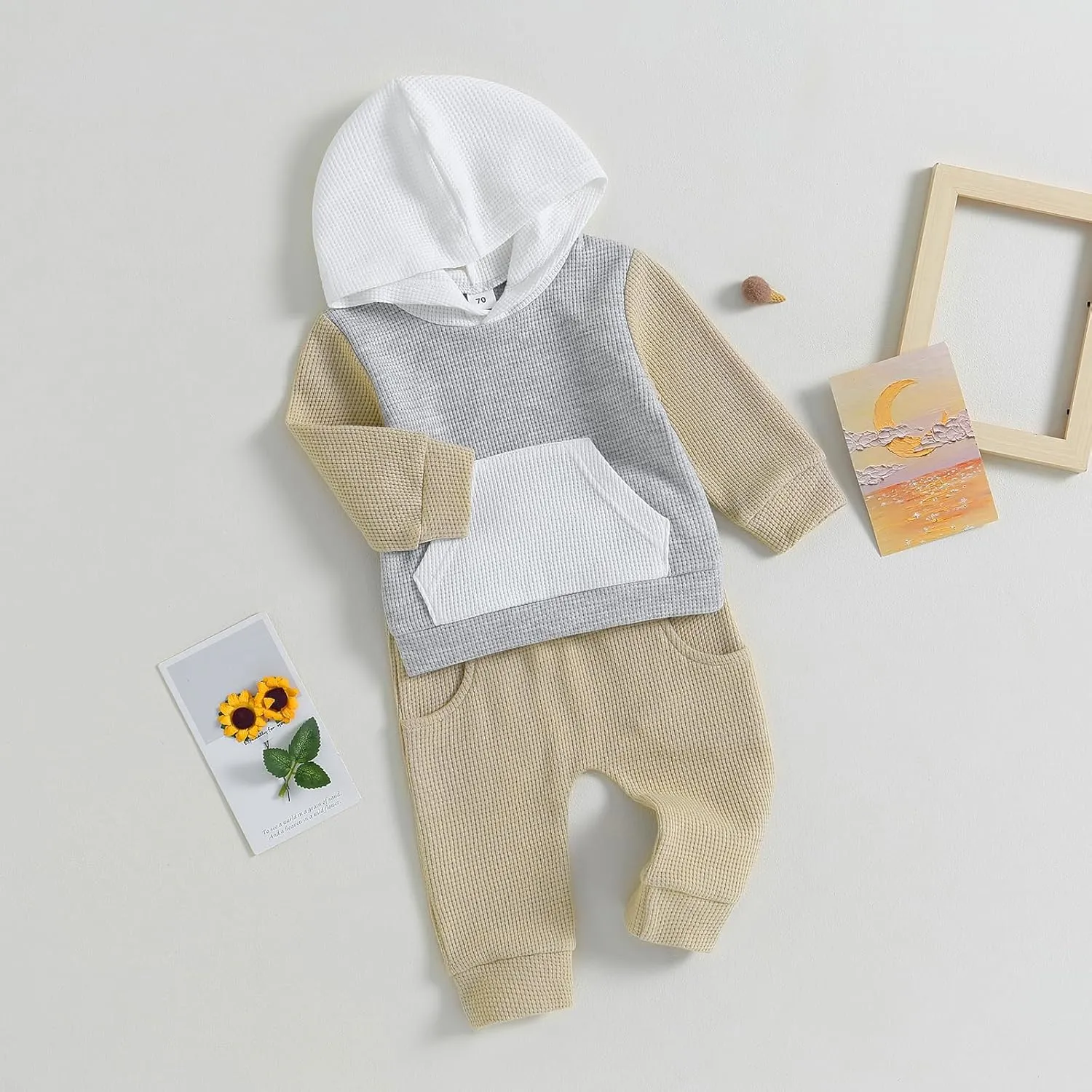 Toddler Baby Boy Clothes Color Block Hooded Sweatshirt Pullover Jogger Pants 2Pcs Fall Winter Sweatsuit Outfit