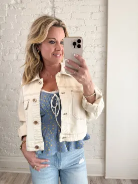 Tribal Brand Ecru Drop Shoulder Crop Denim Jacket