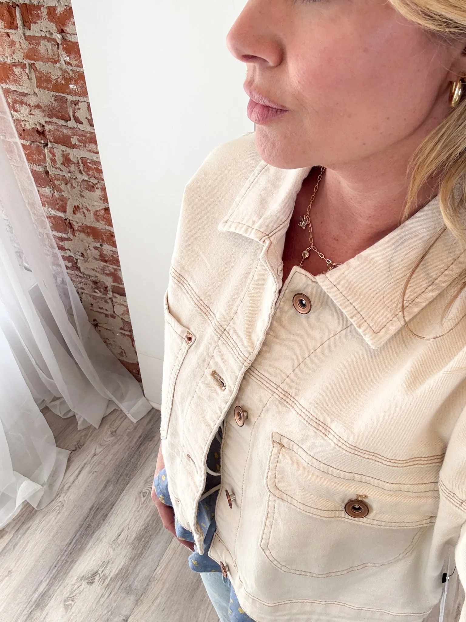 Tribal Brand Ecru Drop Shoulder Crop Denim Jacket