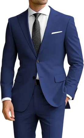 Wangyue Men's 2 Piece Suit Slim Fit Suits for Men Two Button Blazer Formal Business Jacket Suit for Wedding Prom Dinner