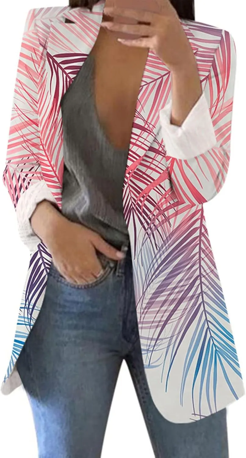 Women's Blazers & Suit Jackets Casual Printed Suit Long Sleeve Loose Comfortable Cardigan Coat Casual Blazer