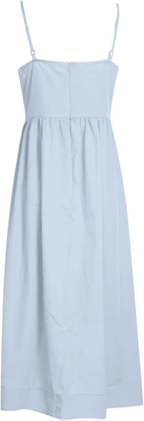 Women's Summer Corset Midi Dress Casual Spaghetti Strap Flowy Milkmaid Dresses A-Line Low Cut Bust Boho Sundress